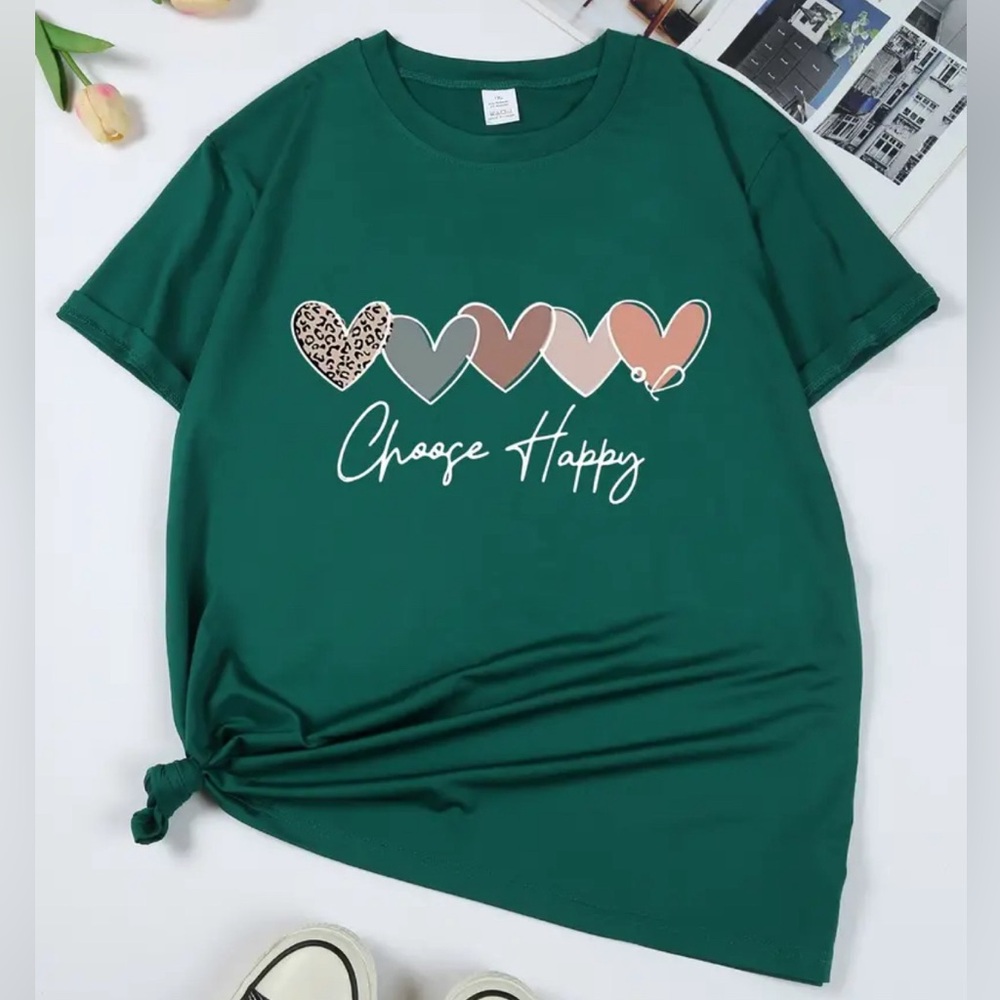 986 ❤️ Plus Size Womens Short Sleeve T-Shirt With Choose Happy Heart Print Shirt
